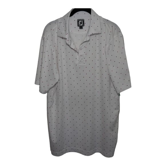 FootJoy Men's Polo Shirt White Polka Dots Athletic Fit Sz‎ L - Picture 8 of 8